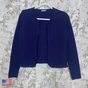 J. McLaughlin Fringe Edge Knit Cardigan Jacket in Navy Blue